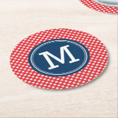 Picnic Red Country Gingham Personalization Monogra Runder Pappuntersetzer (Angewinkelt)