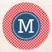 Picnic Red Country Gingham Personalization Monogra Runder Pappuntersetzer (Vorderseite)