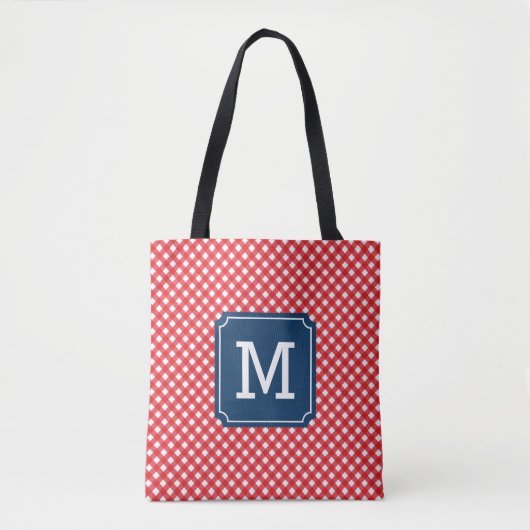 Picnic Red Gingham Personalisiert Name Monogram Tasche (Vorderseite)