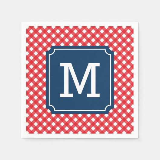 Picnic Red Gingham Personalize Name Monogram Serviette (Vorderseite)