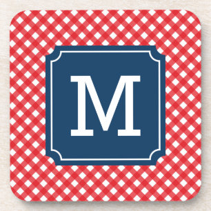 Picnic Red Gingham Personalize Name Monogram Untersetzer
