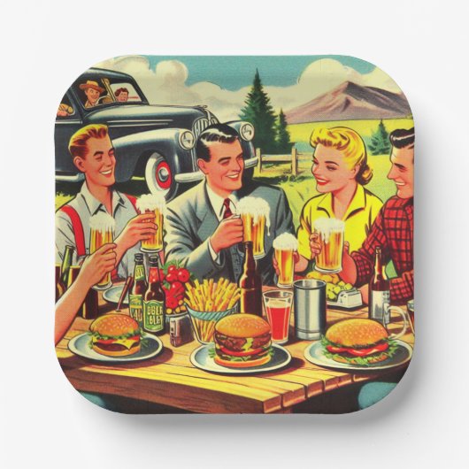 Picnic Retro Comic Pappteller (Vorderseite)