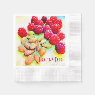 Picnic Snack Himbeeren und Mandeln Wasserfarbe Serviette