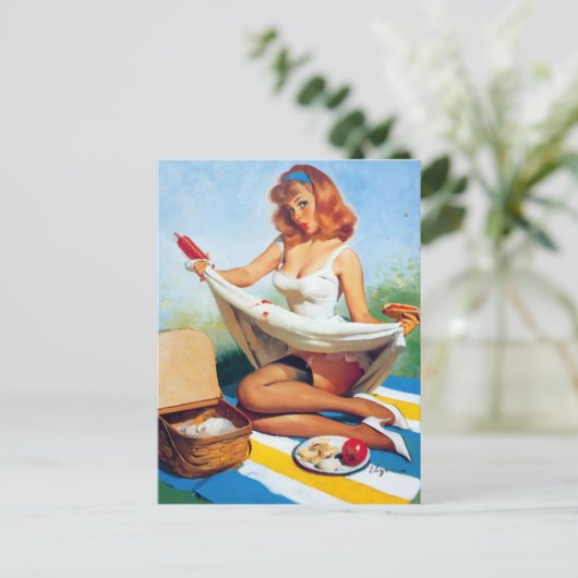 Picnic Spill Button Up Postkarte (Stehend Vorderseite)