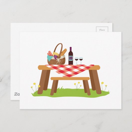 Picnic Table Basket Wein Postkarte (Vorne/Hinten)