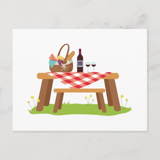 Picnic Table Basket Wein Postkarte (Vorderseite)