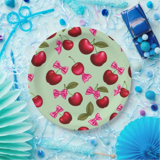 Picnic Tellers - Big Bold Cherries & Bows Pappteller (Party)