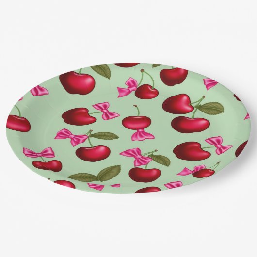 Picnic Tellers - Big Bold Cherries & Bows Pappteller (Schrägansicht)