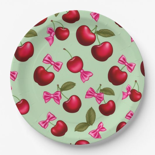 Picnic Tellers - Big Bold Cherries & Bows Pappteller (Vorderseite)