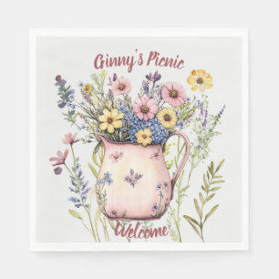 Picnic Tellers - Hübsche Wilde Blume & Vase Serviette