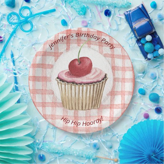 Picnic Tellers - Kinder Retro Cherry Cup Cake Pappteller (Party)