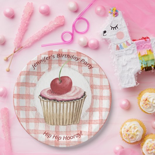 Picnic Tellers - Kinder Retro Cherry Cup Cake Pappteller (Party)