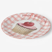 Picnic Tellers - Kinder Retro Cherry Cup Cake Pappteller (Schrägansicht)