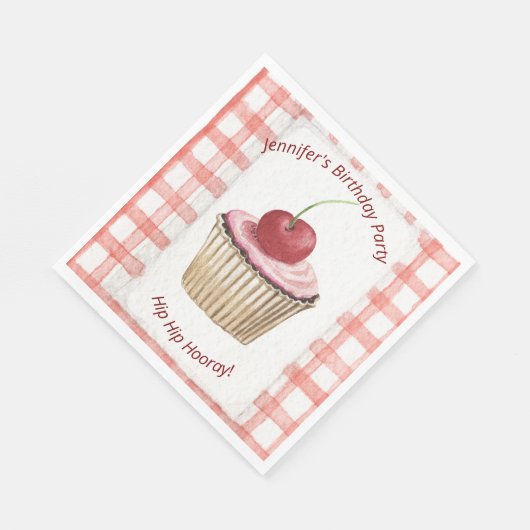 Picnic Tellers - Kinder Retro Cherry Cup Cake Serviette (Ecke)