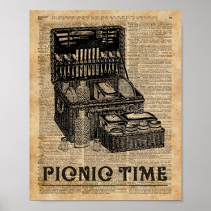Picnic Time Vintag Illustration Dictionary Art Poster