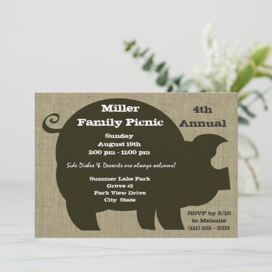 Picnic und GRILLEN Brown Hog Einladung (Stehend Vorderseite)