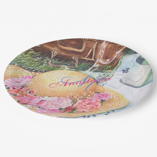 PICNIC-VORSCHLAG MONOGRAMM-PARTY PAPPTELLER (Schrägansicht)