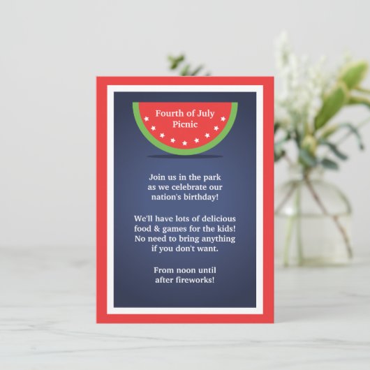 Picnic Watermelon 4. Juli Party Einladungen (Stehend Vorderseite)