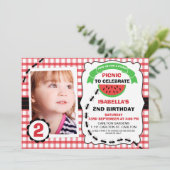 Picnic Watermelon Foto Einladung zur Geburtstagsfe (Stehend Vorderseite)