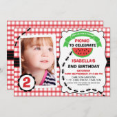 Picnic Watermelon Foto Einladung zur Geburtstagsfe (Vorne/Hinten)