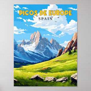 Picos de Europe Spanien Vintage Illustration Poster