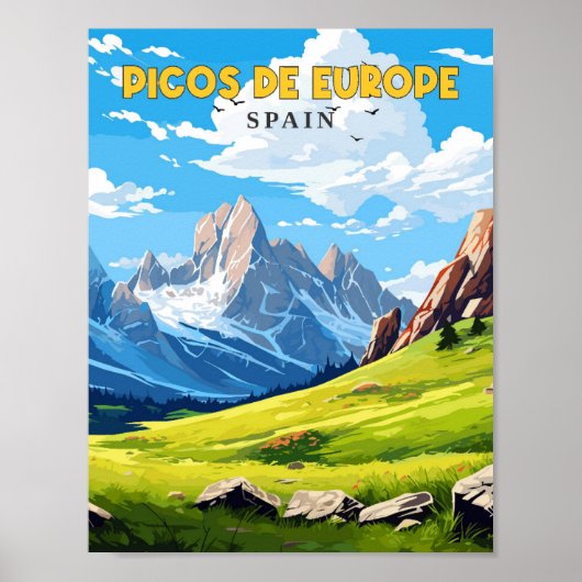 Picos de Europe Spanien Vintage Illustration Poster (Vorne)