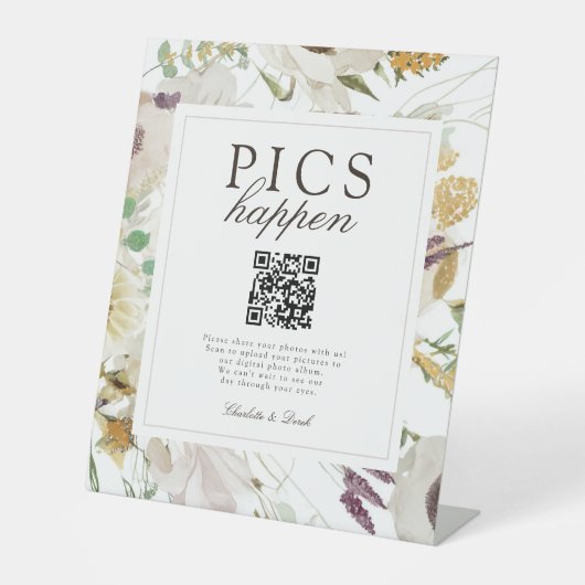  PICS HAPPEN!Modern Spring Wedding QR Code Gallery Sockelschild (Vorderseite)
