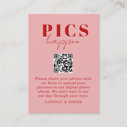 Pics happen! Photo, QR-Code, Wedding Begleitkarte (Vorderseite)