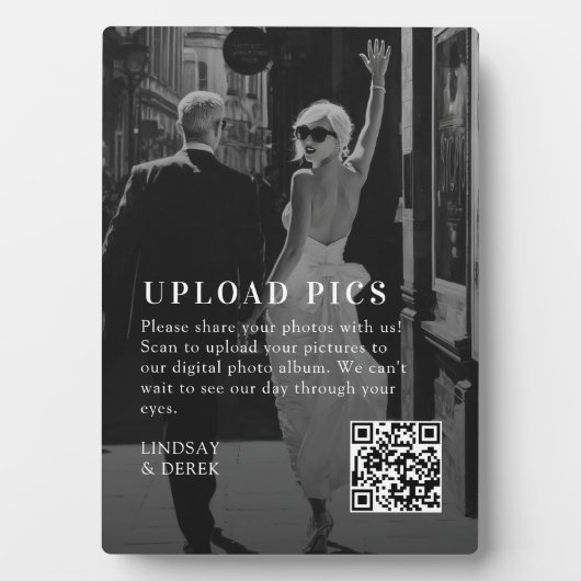 PICS HAPPEN!QR Code Bold Wedding Photo Gallery Fotoplatte (Vorderseite)