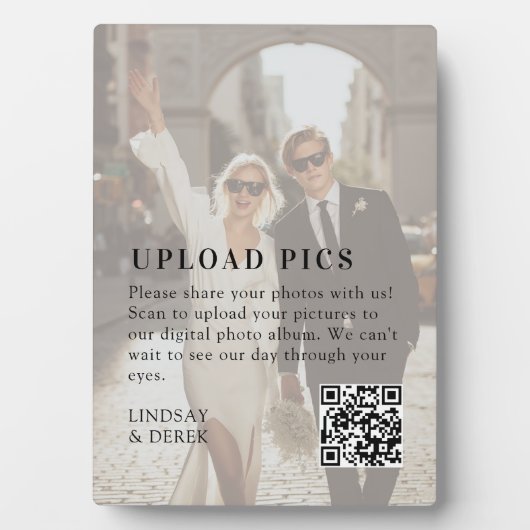 PICS HAPPEN!QR Code Bold Wedding Photo Gallery Fotoplatte (Vorderseite)