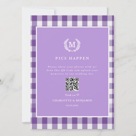 PICS HAPPEN!QR Code Lila Gingham Wedding Gallery (Vorderseite)