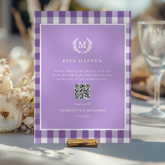 PICS HAPPEN!QR Code Lila Gingham Wedding Gallery
