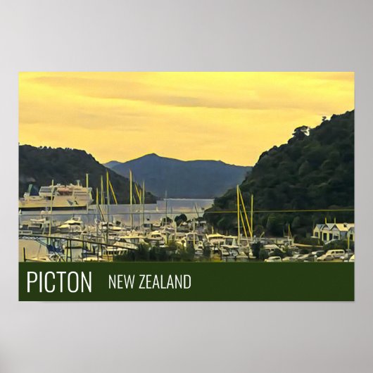 Picton New Zealand Marlborough Sounds Reiseausdruc Poster (Vorne)