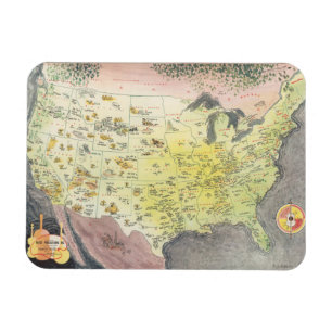 Pictorial Map of America - Cartoon Skizzen Magnet