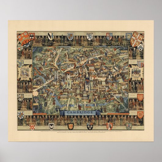 Pictorial Map of Cambridge, England Poster (Vorne)