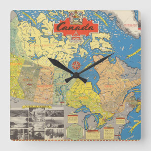 Pictorial Map of Canada - Landmarks Quadratische Wanduhr