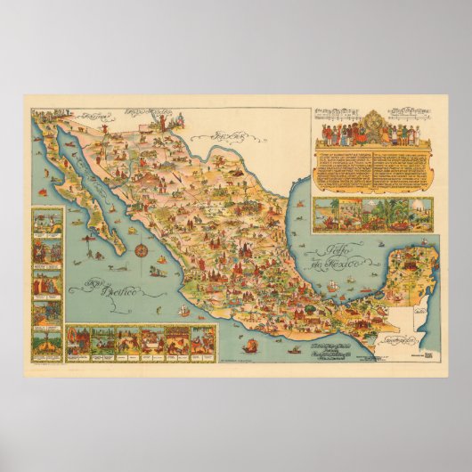 Pictorial Map von Mexiko Poster (Vorne)