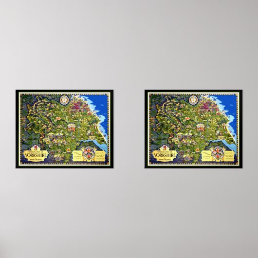 Pictorial Map Yorkshire Travel Poster Bilderwand Sets (Vorderseite)