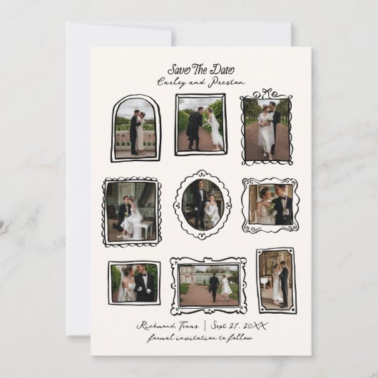 Picture Frames Hand Drawn Save The Date Card (Vorderseite)