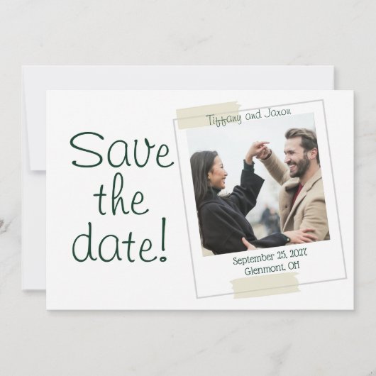 Picture Perfect Forest Green Text Save the Date Einladung (Vorderseite)