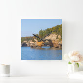 Pictures Rocks Lakeshore Clock Quadratische Wanduhr (Zuhause)