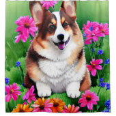 Picturesque Floral Corgi Duschvorhang (Vorderseite)