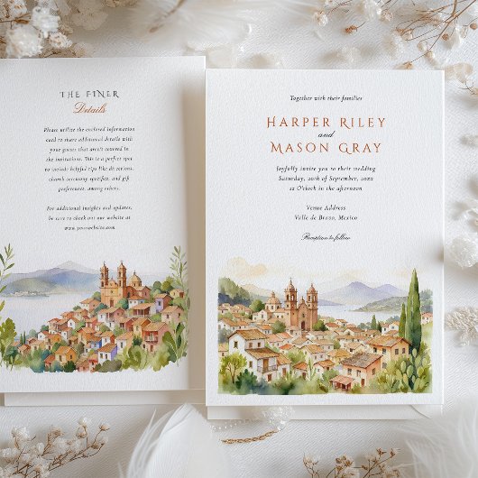 Picturesque Valle de Bravo Mexico Aquarell Einladung