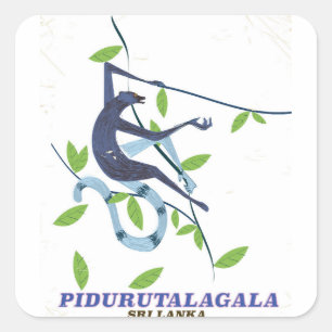 Pidurutalagala Sri Lanka Reiseplakat. Quadratischer Aufkleber