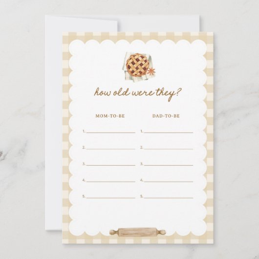 Pie Baby Dusche wie alt waren sie Spielkarten Einladung (Vorderseite)
