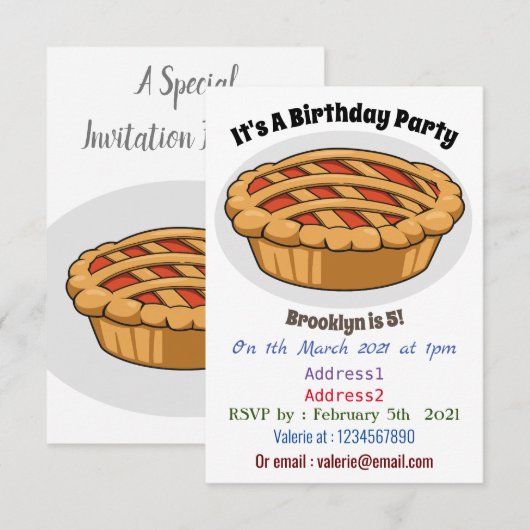 Pie-Cartoon-Abbildung Einladung (Vorne/Hinten)