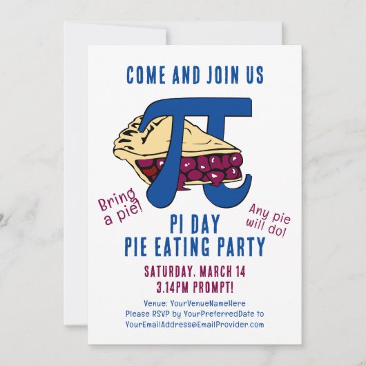 Pie Eating PI DAY Party Einladung (Vorderseite)