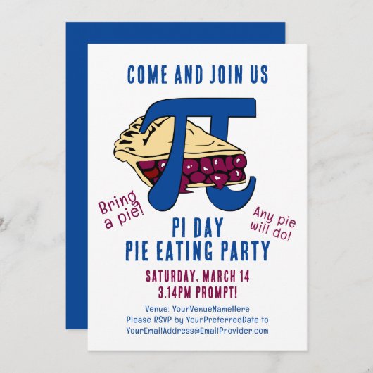 Pie Eating PI DAY Party Einladung (Vorne/Hinten)
