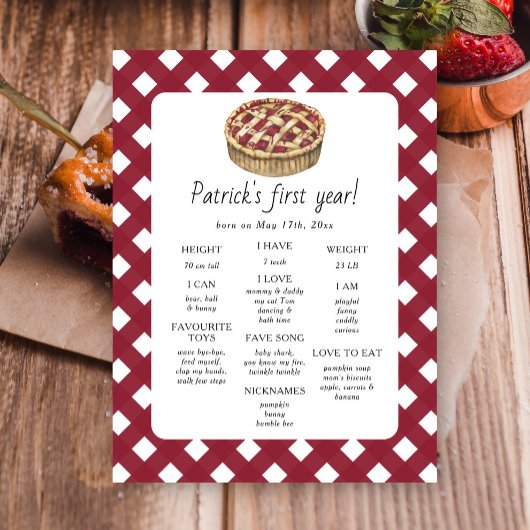 Pie First Birthday Milestone Geburtstag Poster