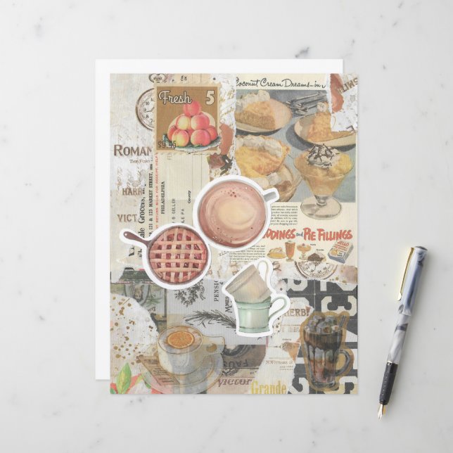 Pie & Kaffee Vintage-Ephemera-Decoupage (Vorderseite/Rückseite Beispiel)